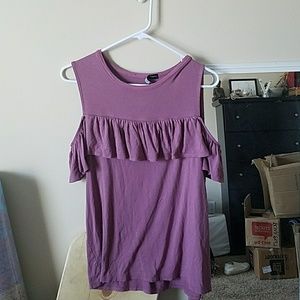 Purple off the shoulder ruffle blouse